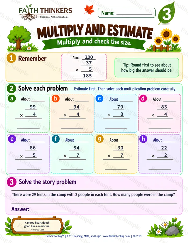 Grade 3 Multiply And Estimate worksheet preview