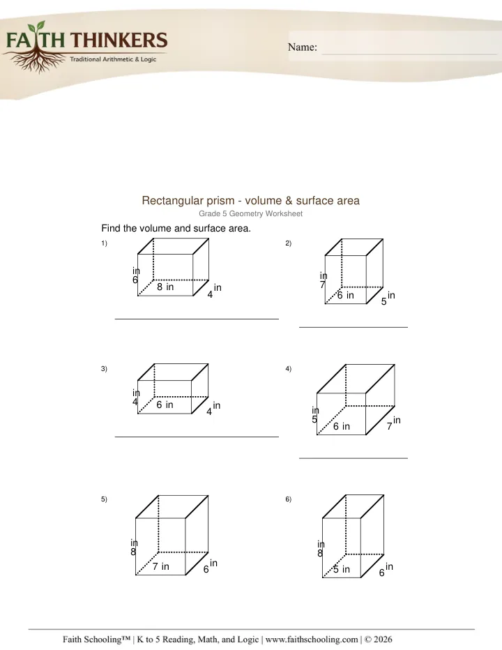 Volume Surface Area worksheet sample