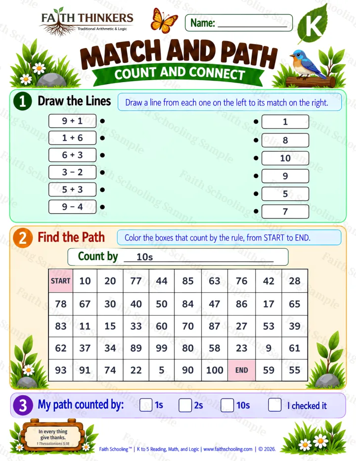 Kindergarten Match And Path worksheet preview