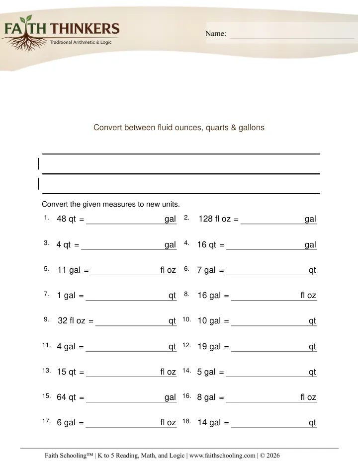 Capacity Volume worksheet sample