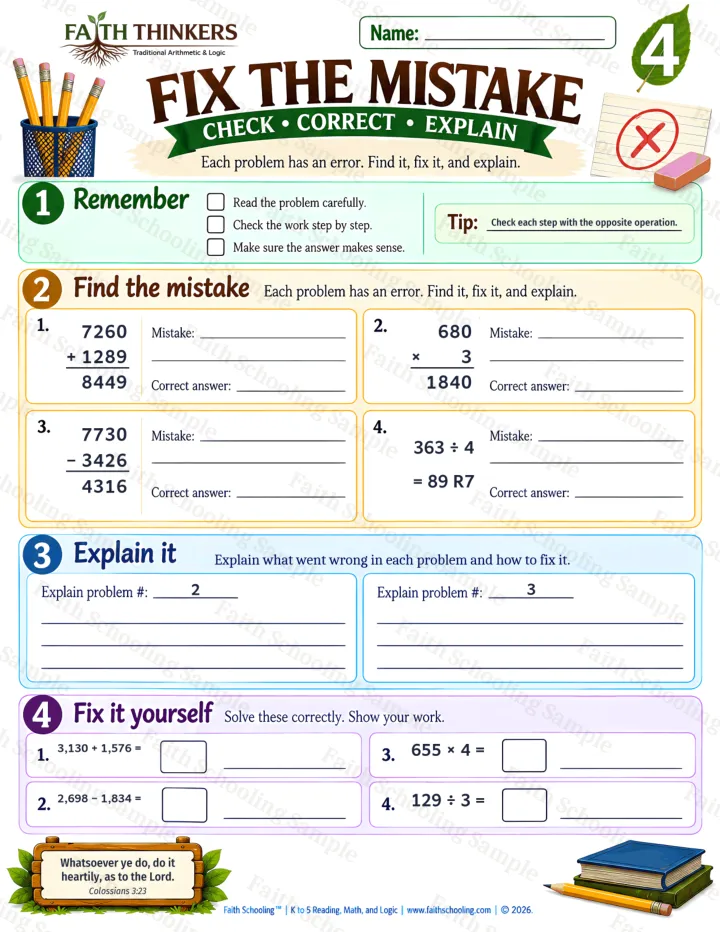 Grade 4 Fix The Mistake worksheet preview