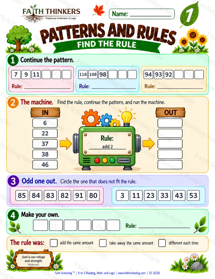 Grade 1 Patterns And Rules worksheet preview