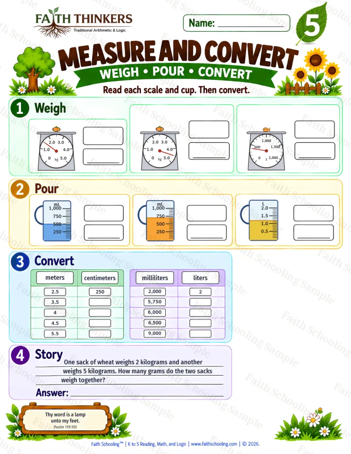 Grade 5 Measure And Convert worksheet preview