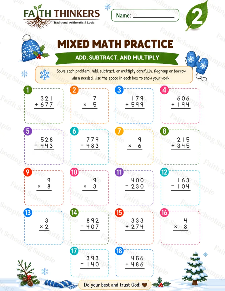 Grade 2 Winter Mixed worksheet preview