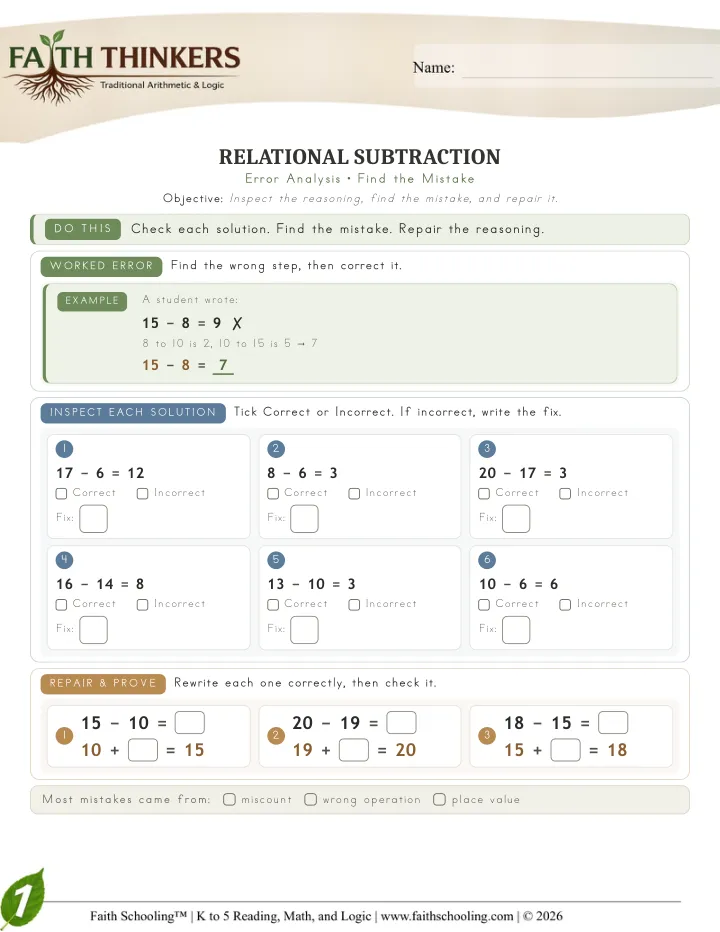 Error worksheet sample