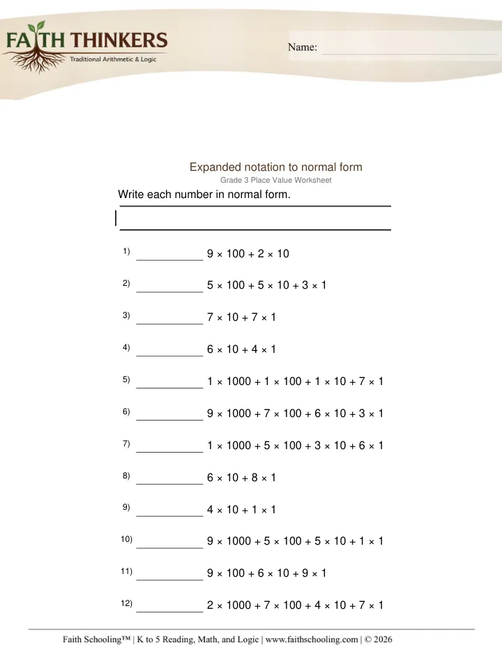Reading Writing Numbers worksheet sample
