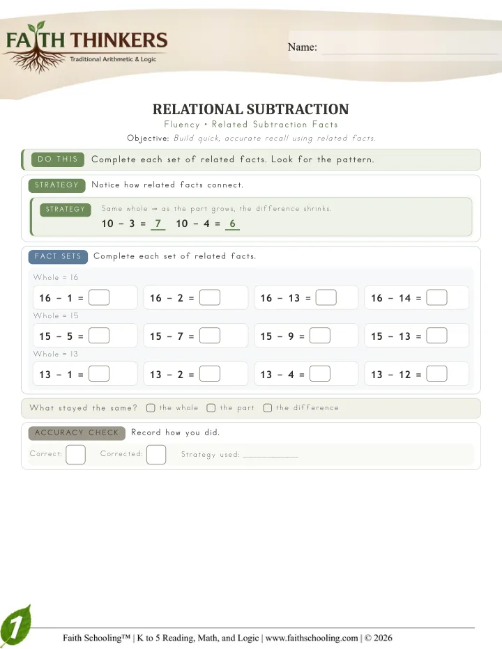 Fluency worksheet sample