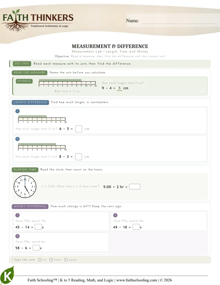 Measurement worksheet sample