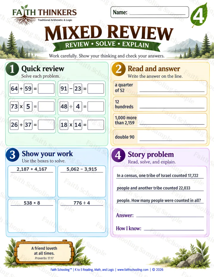 Grade 4 Mixed Review worksheet preview