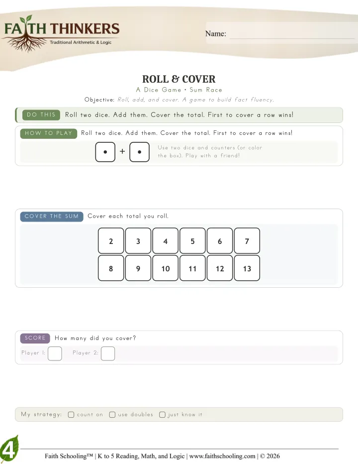 Rollcover worksheet sample