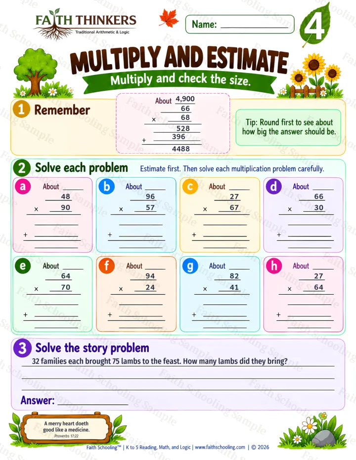 Grade 4 Multiply And Estimate worksheet preview
