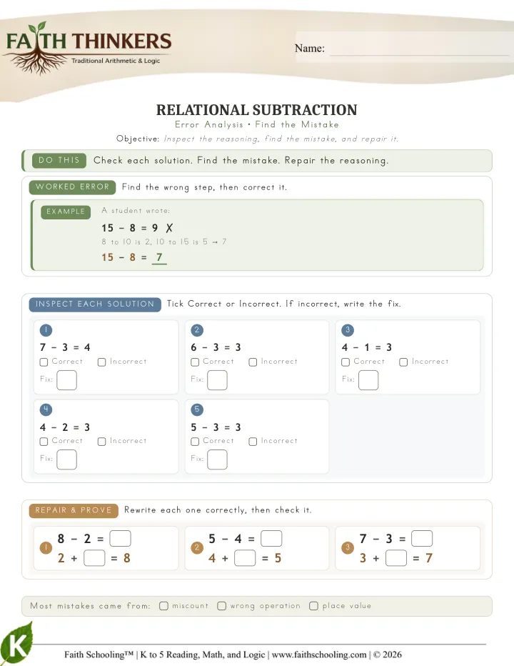 Error worksheet sample