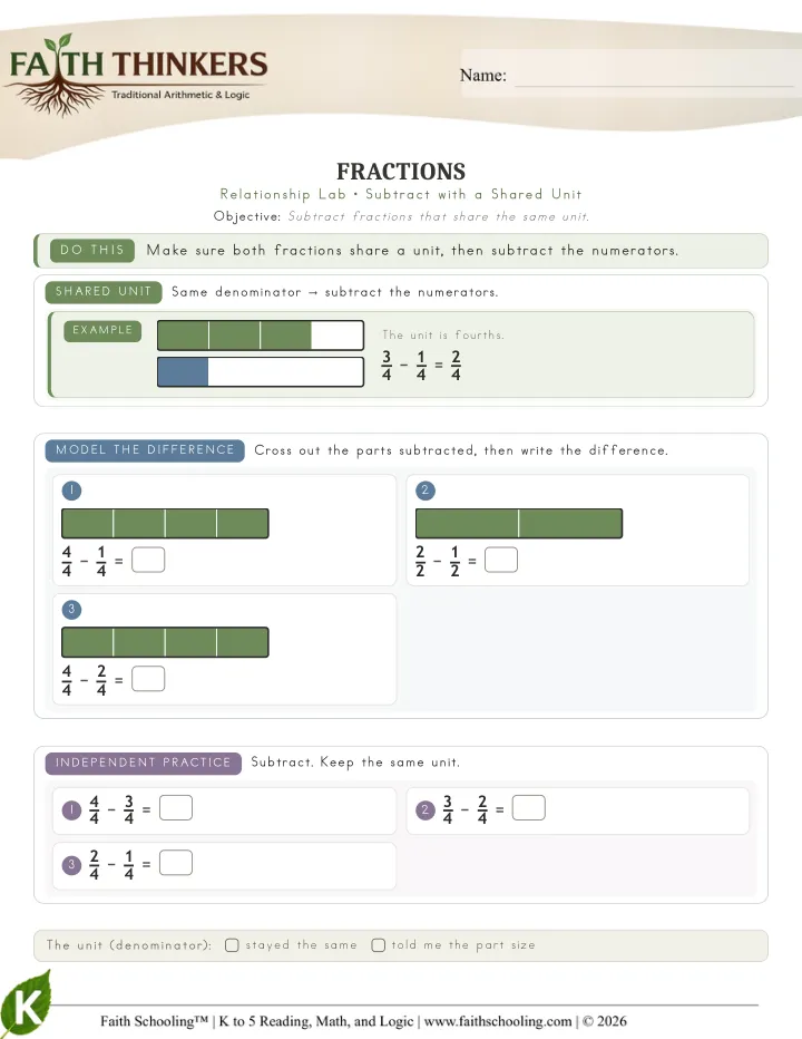 Fractions worksheet sample
