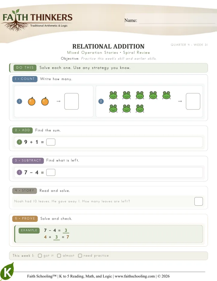 Spiral worksheet sample