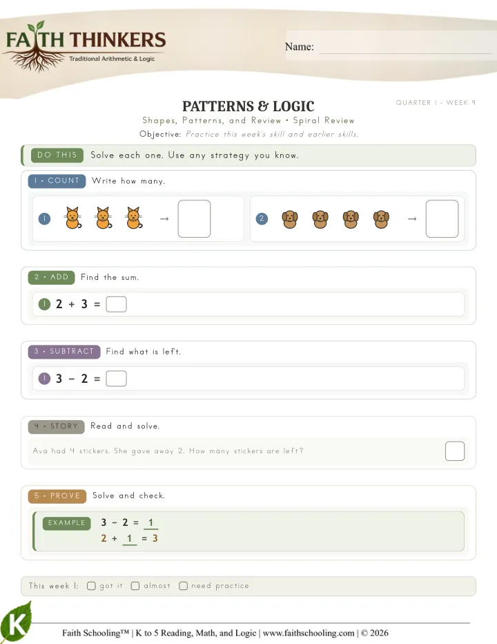 Spiral worksheet sample