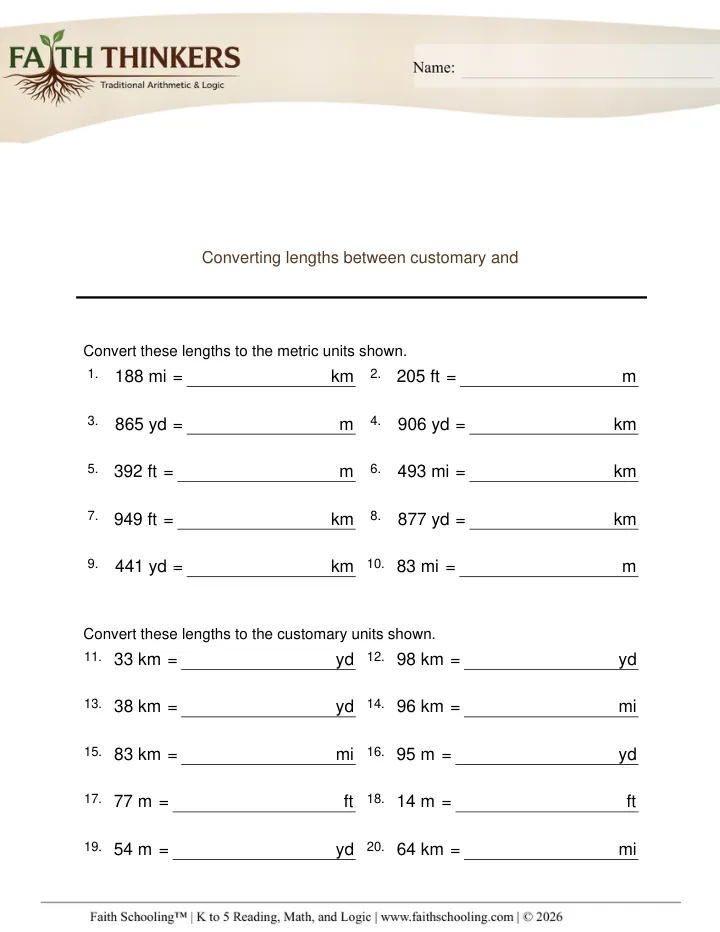 Length Distance worksheet sample