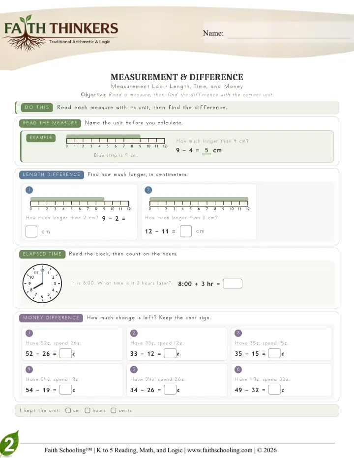 Measurement worksheet sample