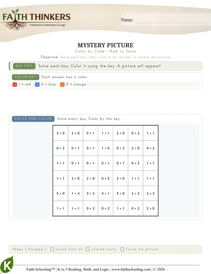 Mystery worksheet sample