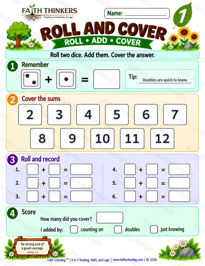 Grade 1 Roll And Cover worksheet preview