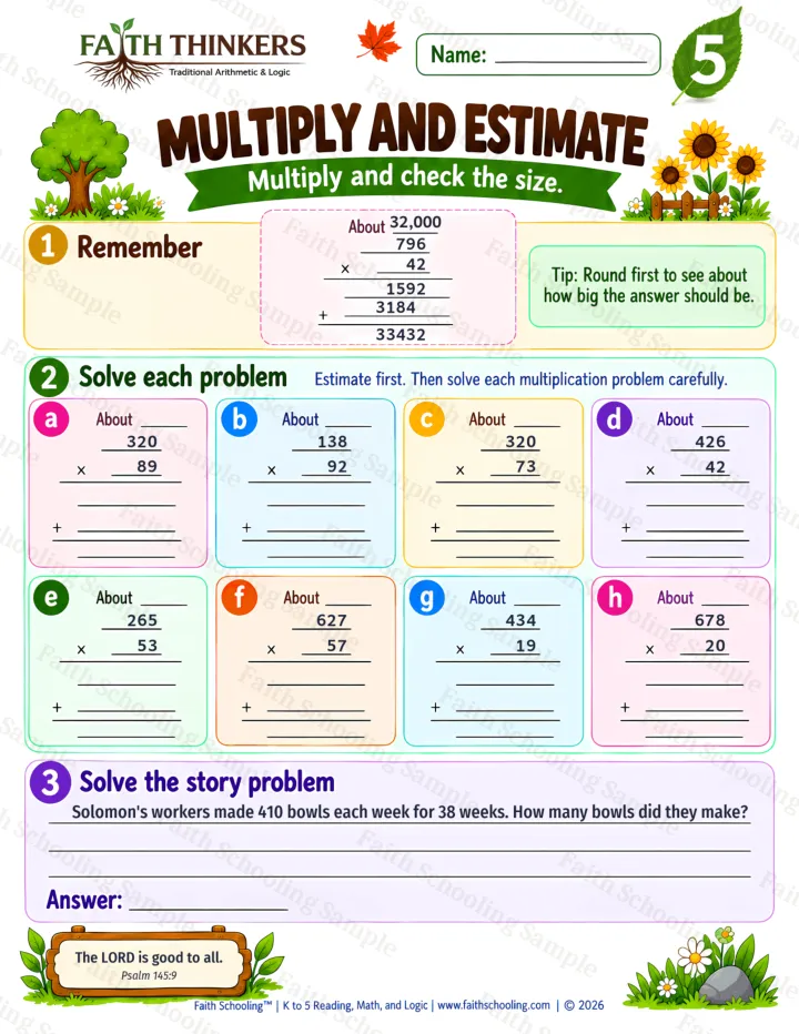 Grade 5 Multiply And Estimate worksheet preview