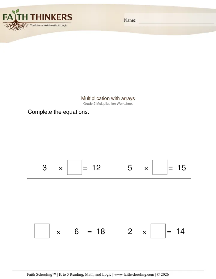 Arrays Equal Groups worksheet sample