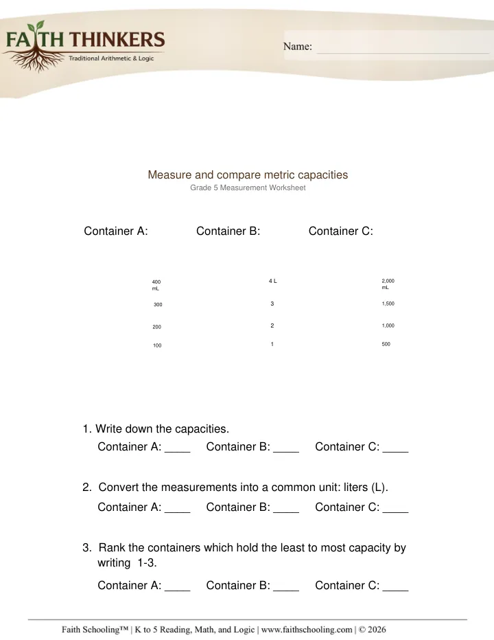 Comparing Estimating worksheet sample