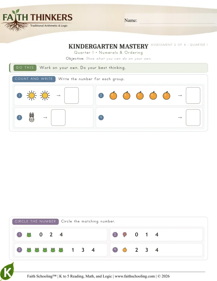 Numerals Ordering worksheet sample