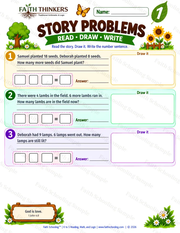 Grade 1 Story Problems worksheet preview