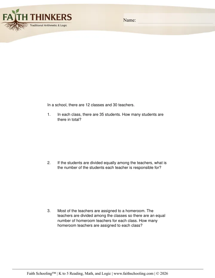 Word Problems worksheet sample