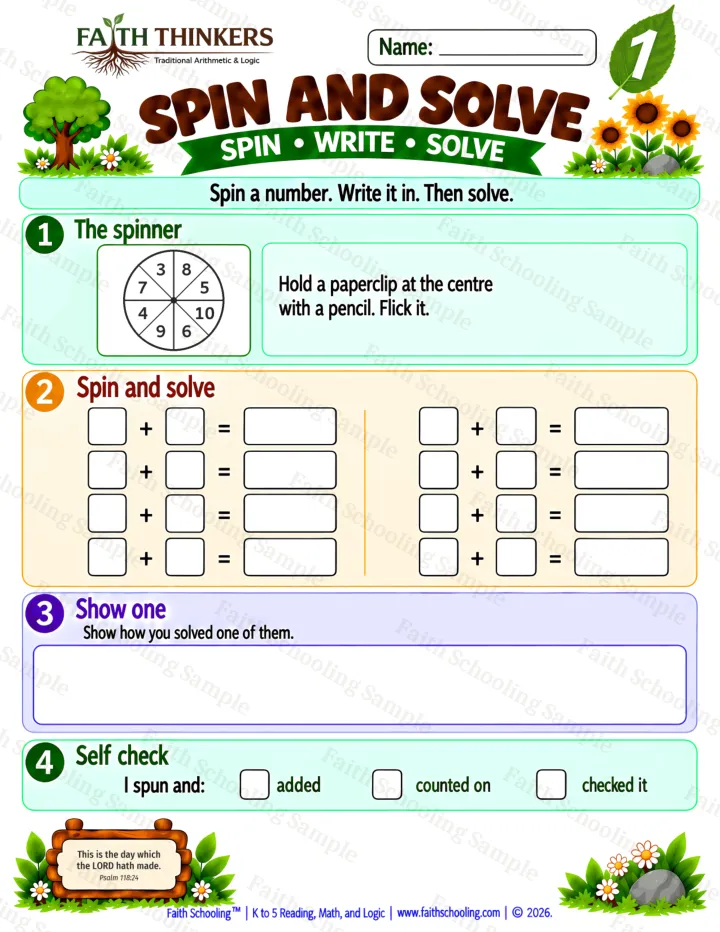 Grade 1 Spin And Solve worksheet preview