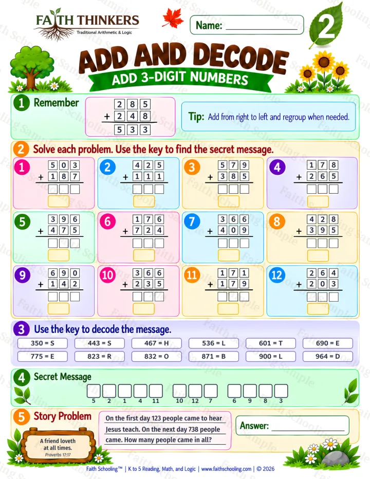 Grade 2 Add And Decode worksheet preview