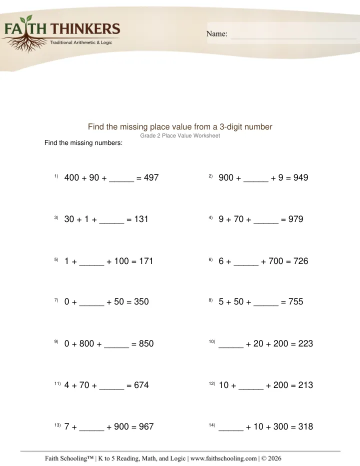 Find Missing worksheet sample