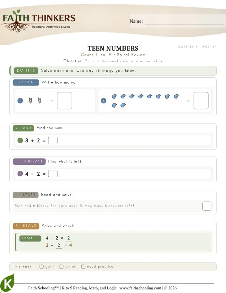 Spiral worksheet sample