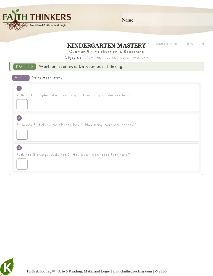 Application Reasoning worksheet sample