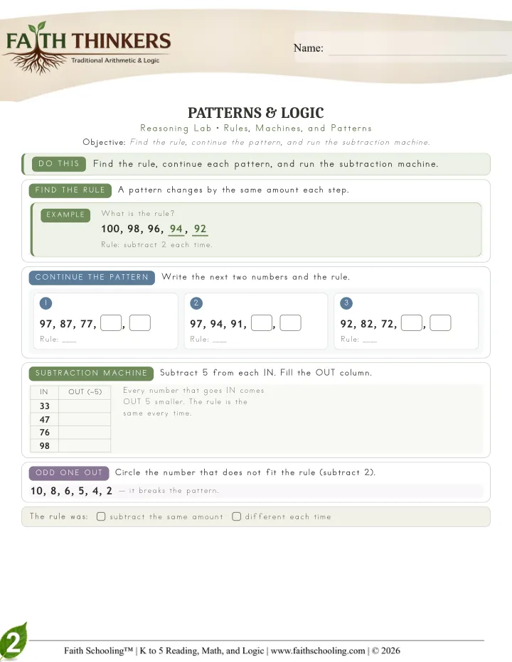 Logic worksheet sample