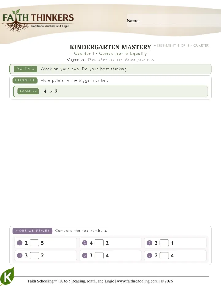 Comparison Equality worksheet sample