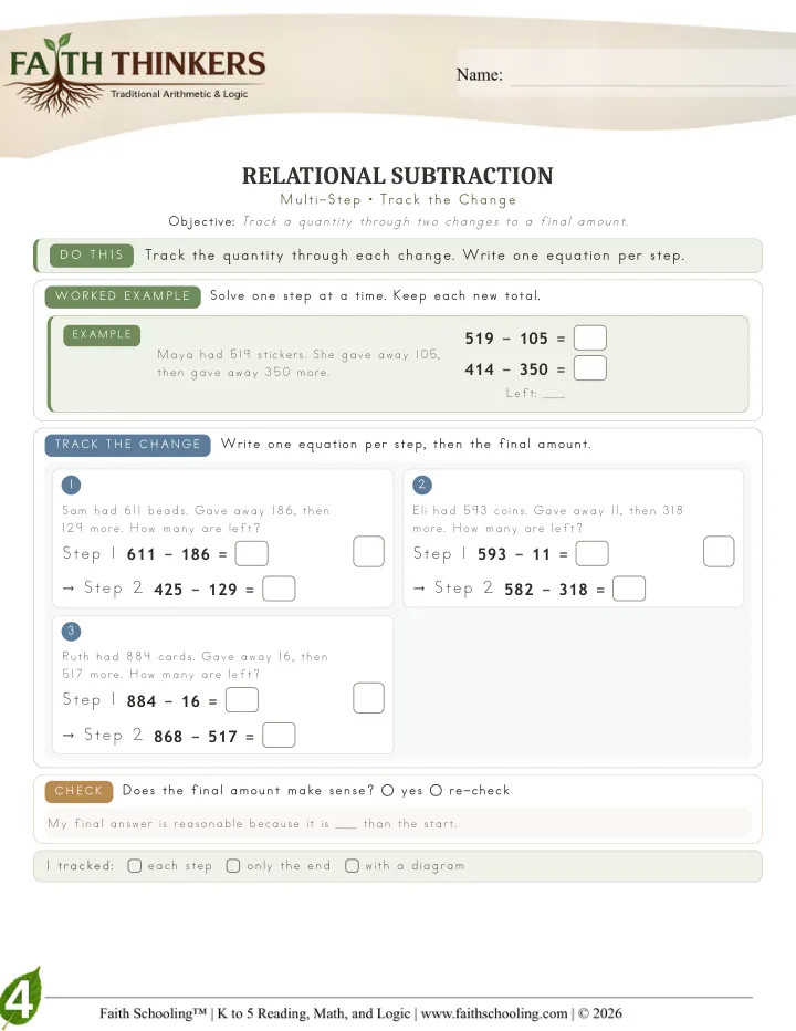Multistep worksheet sample