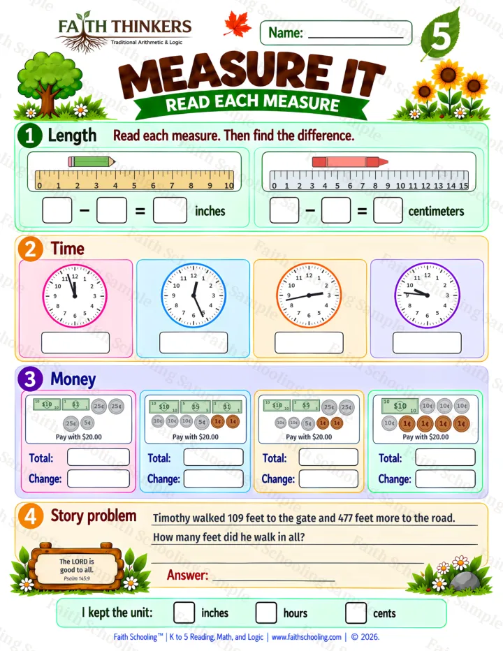 Grade 5 Measure It worksheet preview