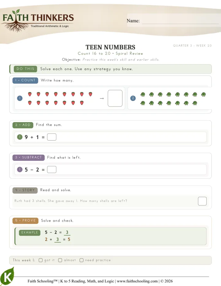 Spiral worksheet sample