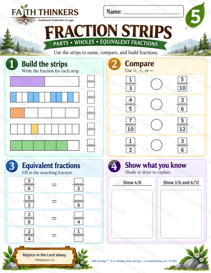 Grade 5 Fraction Strips worksheet preview