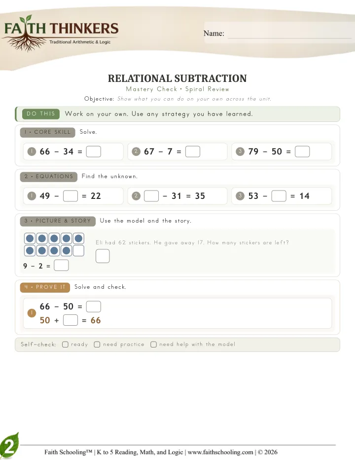 Mastery worksheet sample