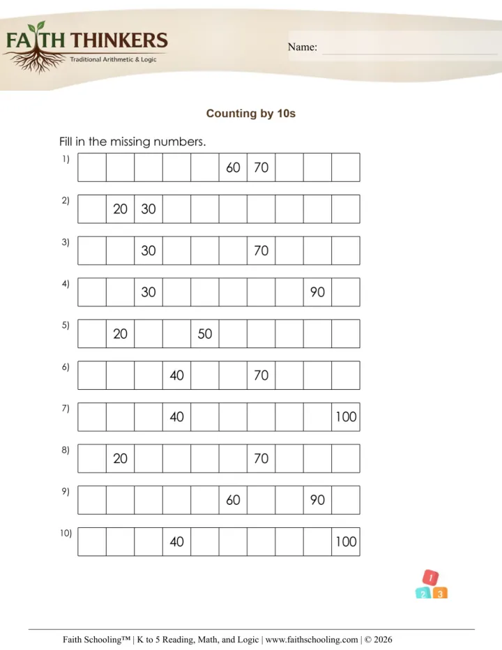 Skip Counting worksheet sample