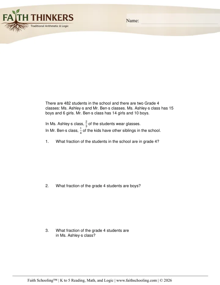 Fraction Word Problems worksheet sample
