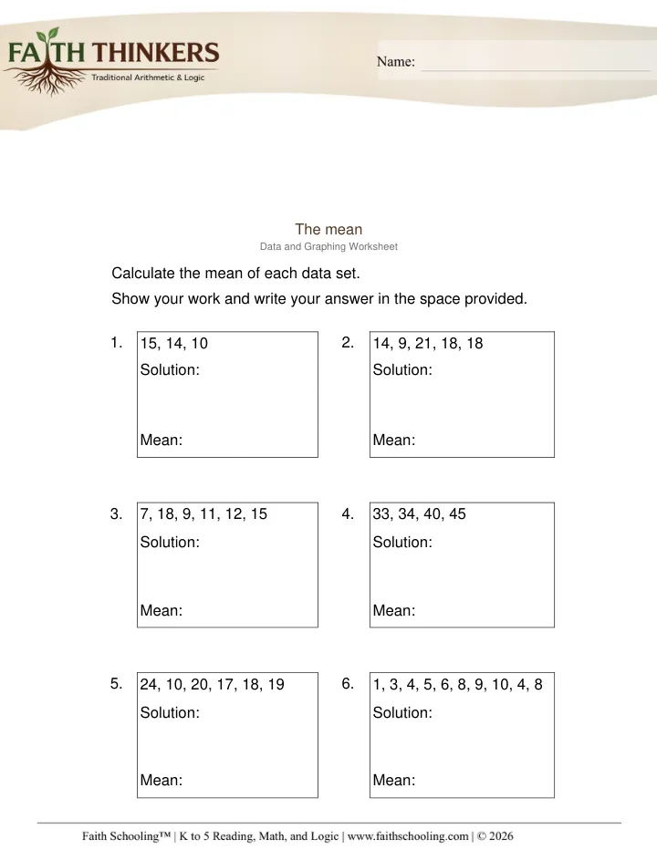 Mean Median Mode worksheet sample