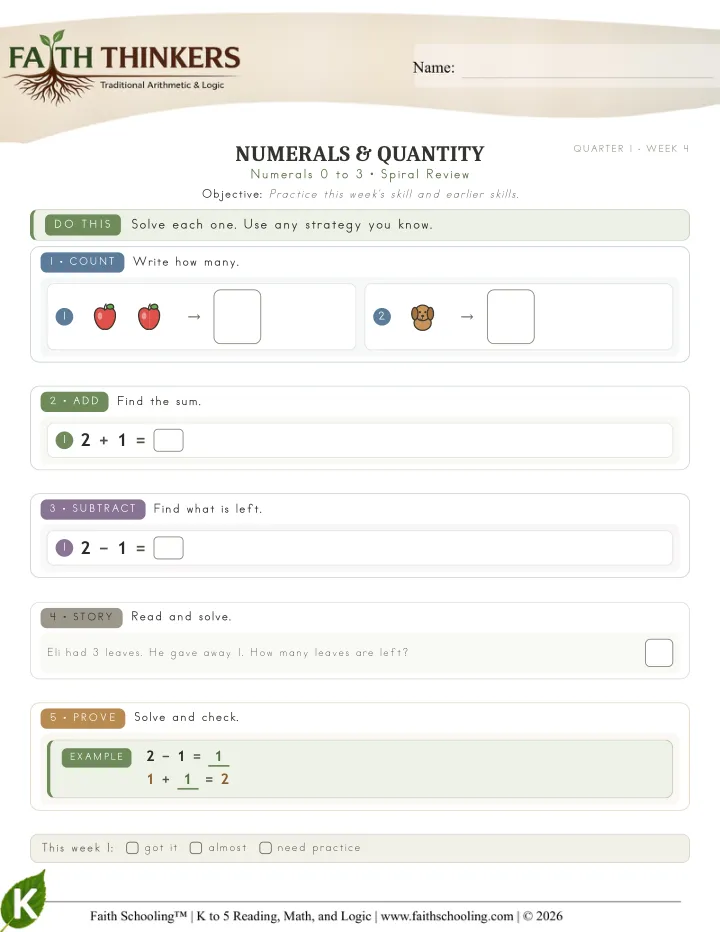 Spiral worksheet sample