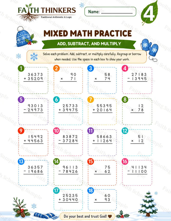 Grade 4 Winter Mixed worksheet preview