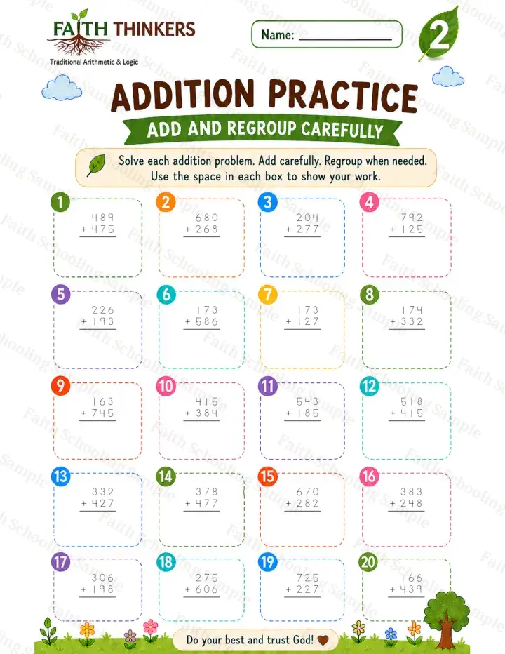 2nd Grade math worksheet — Summer Addition Practice 3 (free printable)