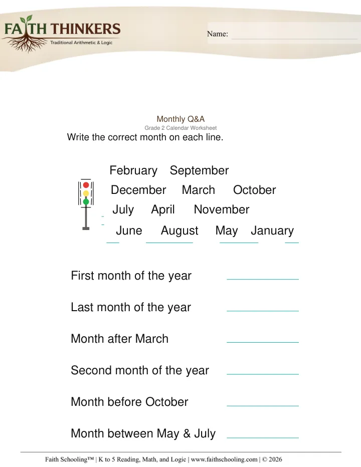 Calendar Seasons worksheet sample