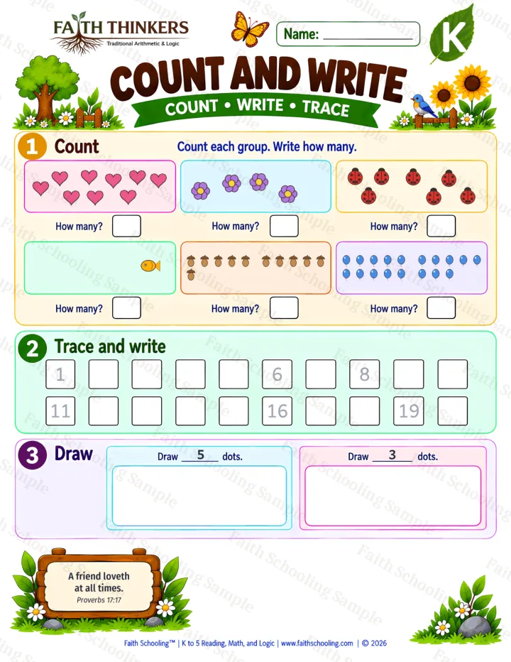 Kindergarten counting worksheet preview