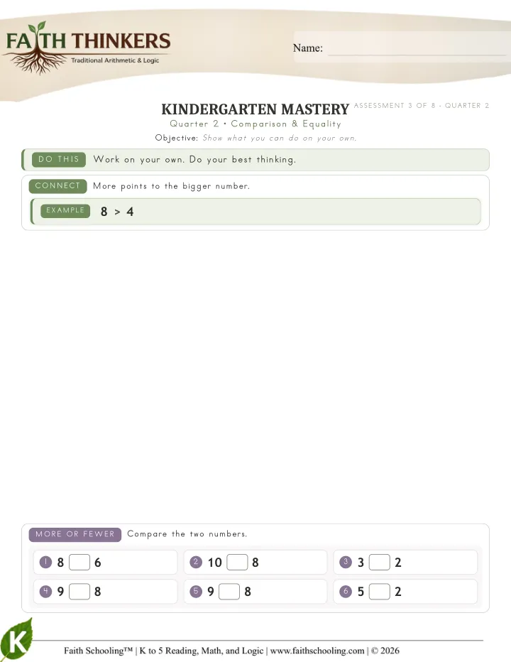Comparison Equality worksheet sample